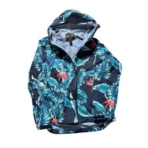10 Deep Floral Windbreaker Lightweight Full Zip Jacket Tropical Print Size M‎